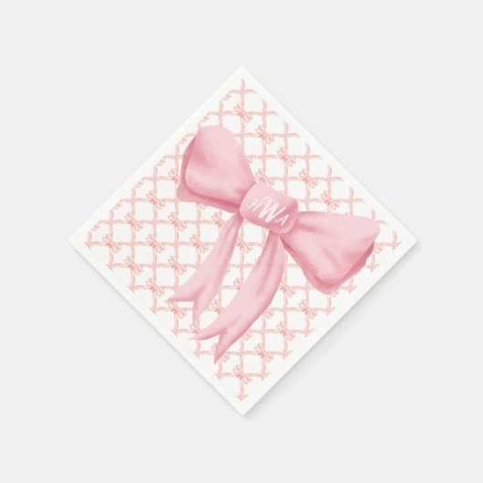 Serviette En Papier Pink Bow Monogram Napkin (Coin)