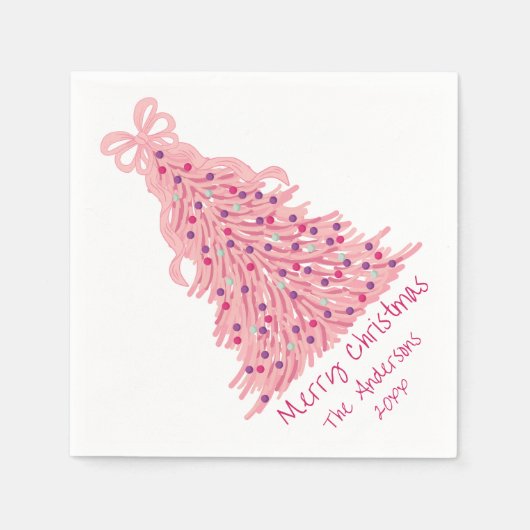 Serviette En Papier Pink Bow Pink Christmas Tree (Devant)