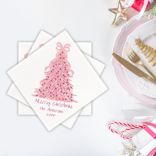 Serviette En Papier Pink Bow Pink Christmas Tree