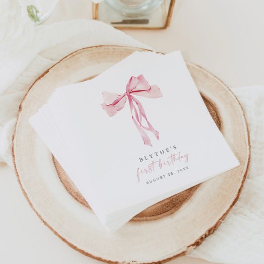 Serviette En Papier Pink Bow Premier Anniversaire Papier Napkin Girl C
