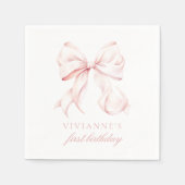 Serviette En Papier Pink Bow première fille d'anniversaire (Devant)