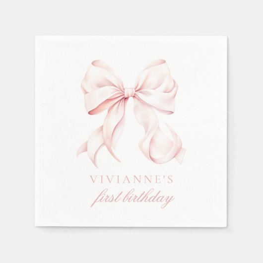 Serviette En Papier Pink Bow première fille d'anniversaire (Devant)