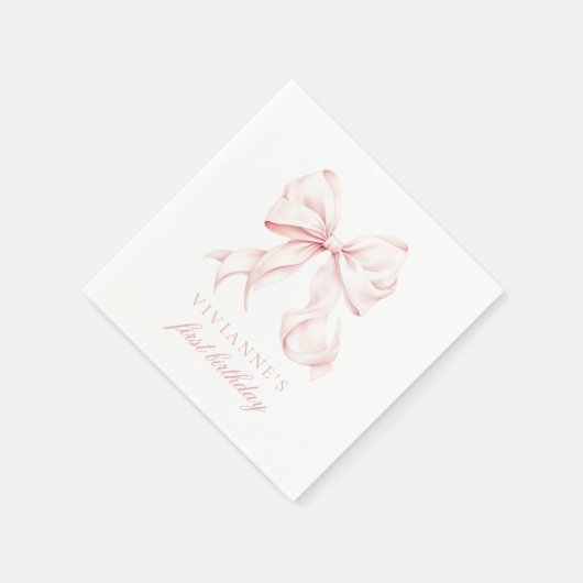 Serviette En Papier Pink Bow première fille d'anniversaire (Coin)