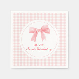 Serviette En Papier Pink Bow preppy Coquette 1er anniversaire