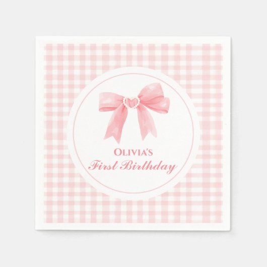 Serviette En Papier Pink Bow preppy Coquette 1er anniversaire (Devant)