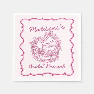 Serviette En Papier Pink Bow Retro Coquette Gâteau Brunch nuptial