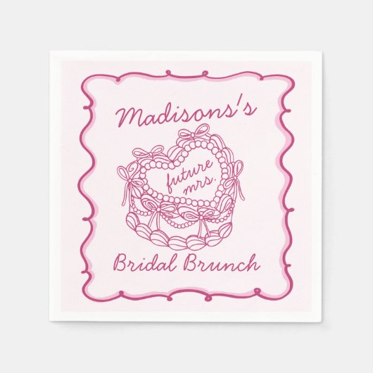 Serviette En Papier Pink Bow Retro Coquette Gâteau Brunch nuptial (Devant)