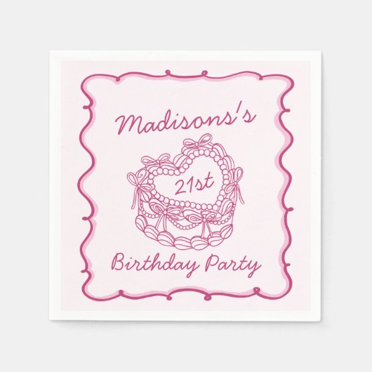Serviette En Papier Pink Bow Retro Coquette gâteau Coquette Anniversai (Devant)