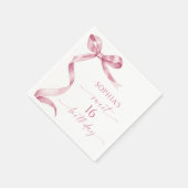 Serviette En Papier Pink Bow Sweet 16 Anniversaire (Coin)