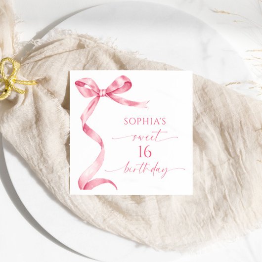 Serviette En Papier Pink Bow Sweet 16 Anniversaire