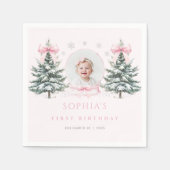 Serviette En Papier Pink Bow Winter Onederland First Birthday Napkins (Devant)