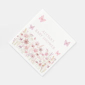 Serviette En Papier Pink Butterfly Wildflowers Baby Shower (Coin)