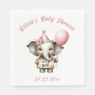Serviette En Papier Pink C’est une fille Baby shower éléphant