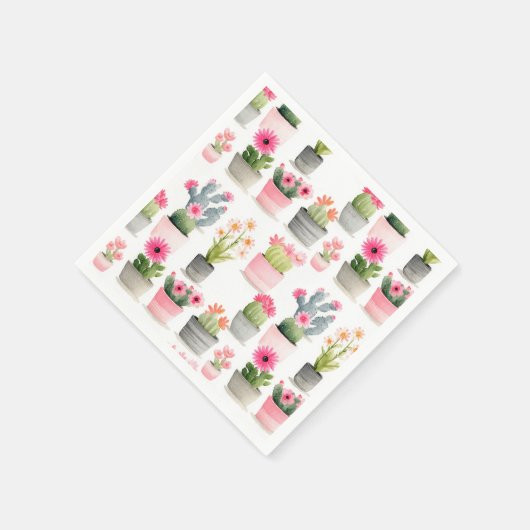 Serviette En Papier Pink Cactus Succulent Motif Aquarelle Occidentale (Coin)