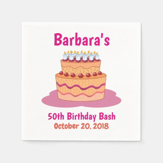 Serviette En Papier Pink Cake 50th Birthday Party (Devant)