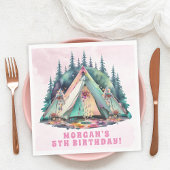 Serviette En Papier Pink Camping Slepover fête d'anniversaire