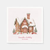 Serviette En Papier "Pink Candy Gingerbread House Anniversaire (Devant)