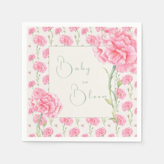 Serviette En Papier Pink Carnation Baby in Bloom Baby Shower (Devant)