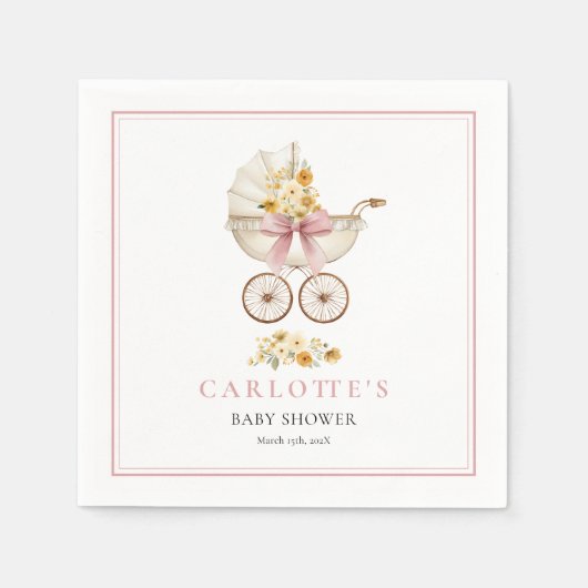 Serviette En Papier Pink Carriage Welcome Baby Shower Napkin (Devant)