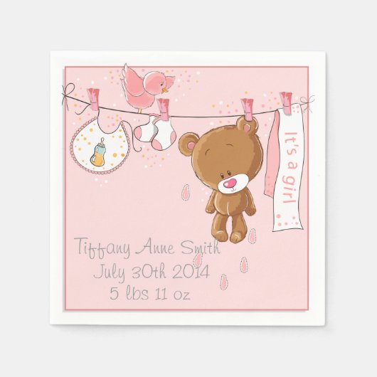 Serviette En Papier Pink C'est une fille Baby shower Party Napkins (Devant)