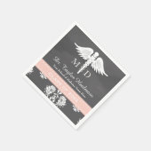 Serviette En Papier Pink Chalkboard Caduceus Médicale School Graduatio (Coin)