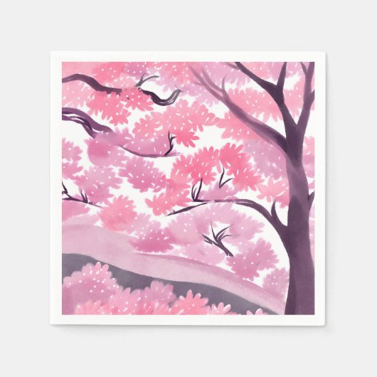 Serviette En Papier Pink Cherry Blossom | Nature Watercolor Painting (Devant)