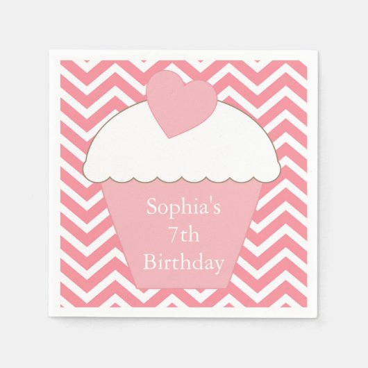 Serviette En Papier Pink Chevron Cupcake (Devant)