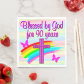 SERVIETTE EN PAPIER PINK CHRISTIAN 90E ANNIVERSAIRE D'ANNIVERSAIRE NAP (En situation)