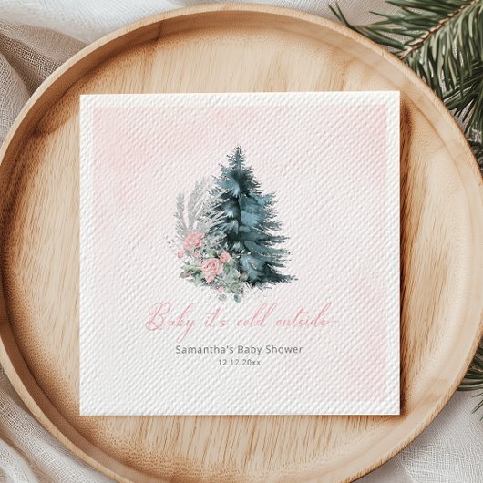 Serviette En Papier Pink Christmas tree Baby its cold outside