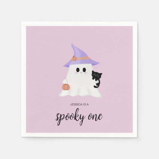 Serviette En Papier Pink Cute Ghost Halloween 1er anniversaire fête (Devant)