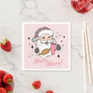 Serviette En Papier Pink Cute Père Noël, Boujee Père Noël avec sac à c
