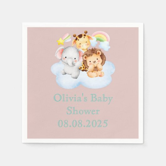 Serviette En Papier Pink cute safari animals (Devant)