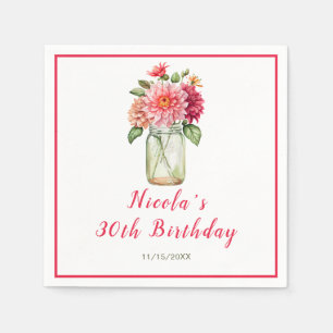 Serviette En Papier Pink Dahlias Mason Jar fête d'anniversaire