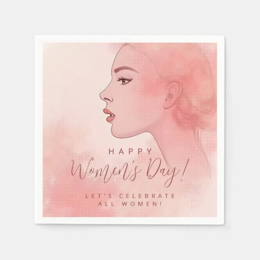 Serviette En Papier Pink Delicate Minimalist Woman Happy Women's Day (Devant)