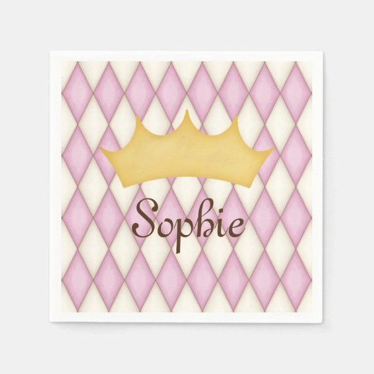 Serviette En Papier Pink Diamond Check Personalized Princess (Devant)