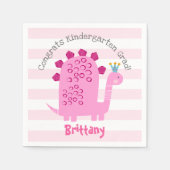 Serviette En Papier Pink Dinosaur Girl Kindergarten Graduation Playful (Devant)