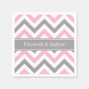 Serviette En Papier Pink Dk Gray White LG Chevron Gray Name Monogram