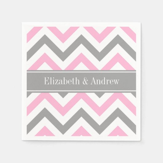 Serviette En Papier Pink Dk Gray White LG Chevron Gray Name Monogram (Devant)