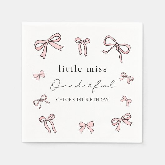 Serviette En Papier Pink Doodle Bow Baby Girl 1er anniversaire (Devant)