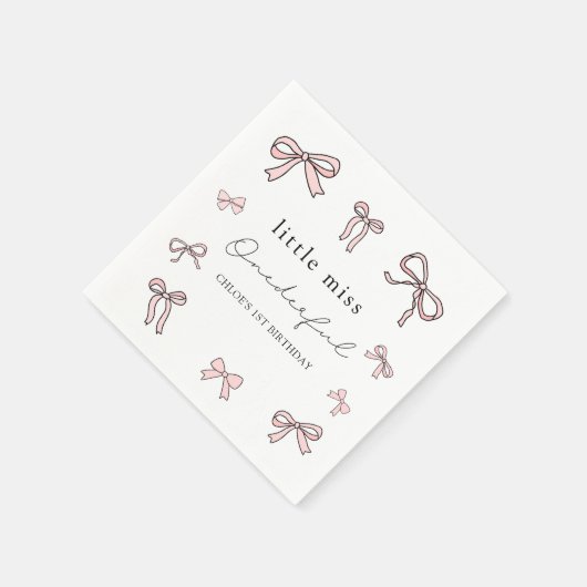 Serviette En Papier Pink Doodle Bow Baby Girl 1er anniversaire (Coin)