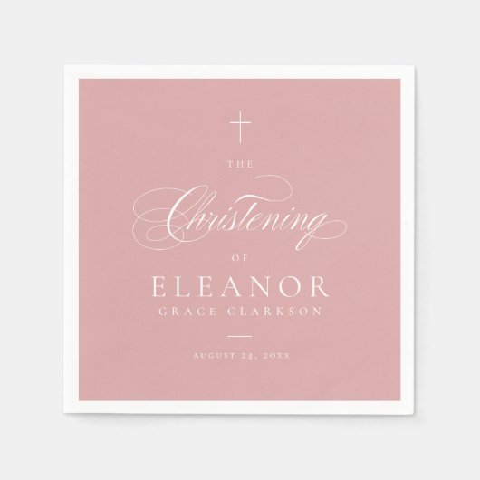 Serviette En Papier Pink Elegant Cross Script Calligraphie Christening (Devant)