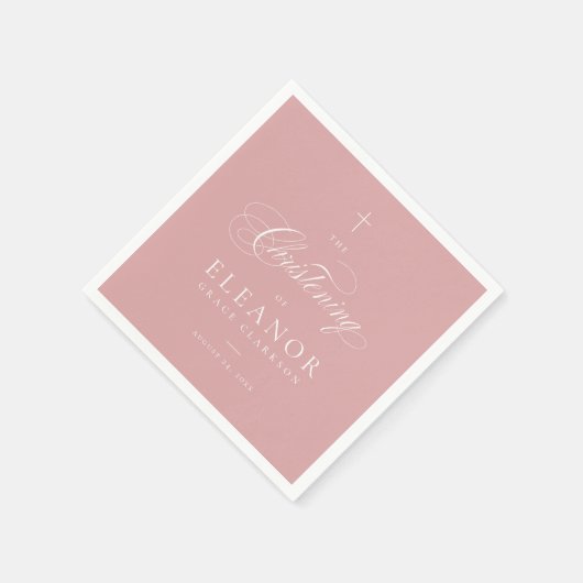 Serviette En Papier Pink Elegant Cross Script Calligraphie Christening (Coin)