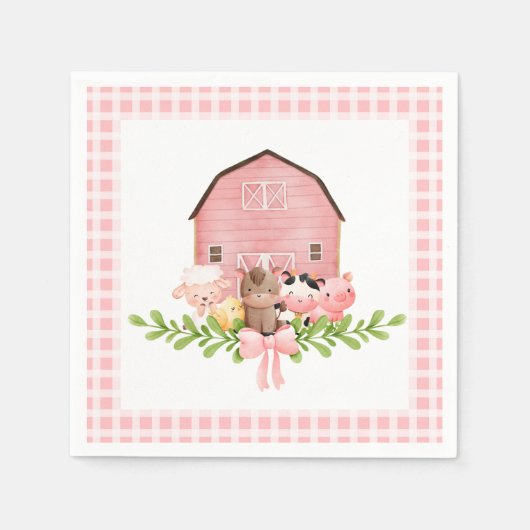 Serviette En Papier Pink En vichy Barnyard Papier d'anniversaire (Devant)