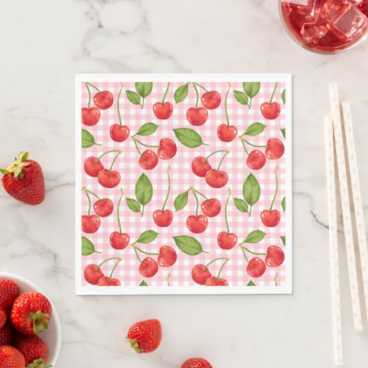 Serviette En Papier Pink En vichy Cherry Anniversaire serviettes (En situation)