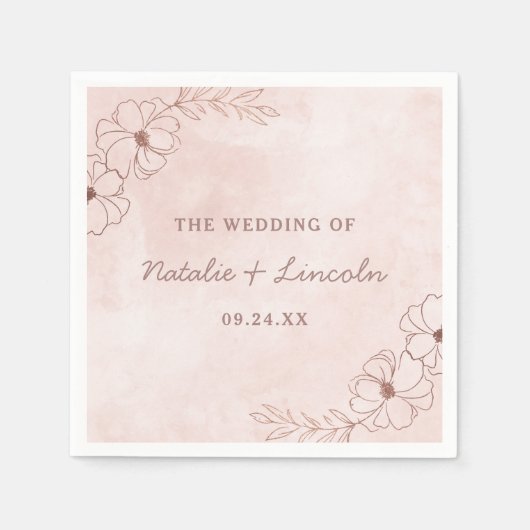 Serviette En Papier Pink et Rose or Foil Chic Mariage Monogramme (Devant)