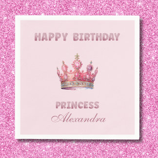 Serviette En Papier Pink Fairytale Crown Princess Anniversaire