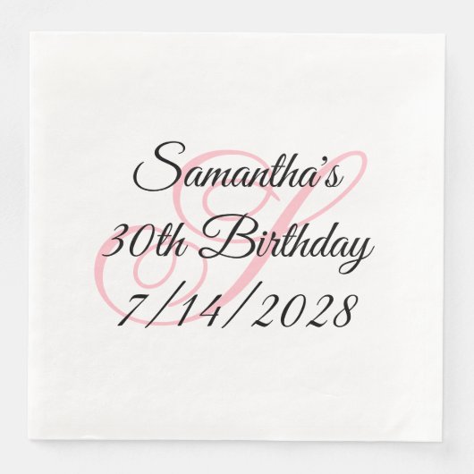 Serviette En Papier Pink Fancy Monogramme 30e anniversaire (Devant)