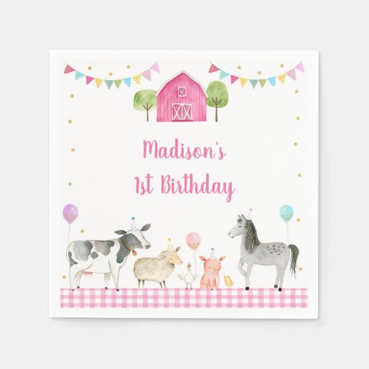 Serviette En Papier Pink Farm Barnyard anniversaire (Devant)