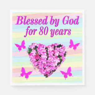 SERVIETTE EN PAPIER PINK FLORAL 80E ANNIVERSAIRE PAPIER NAPKINS