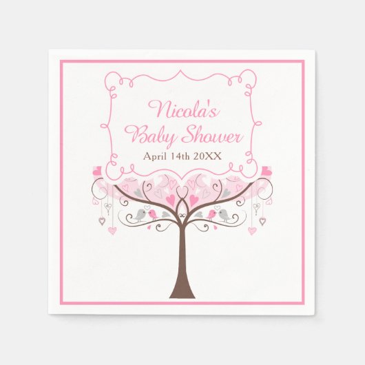Serviette En Papier Pink Floral Bird Baby Shower (Devant)